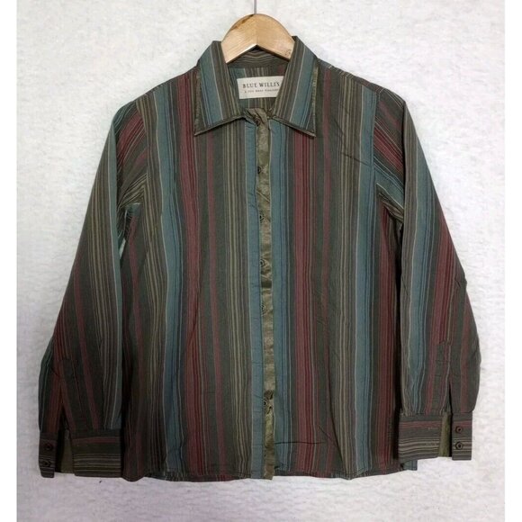 Blue Willi's A Life More Pleasant Women's Long Sleeve Button Up Striped Shirt M - Picture 1 of 12